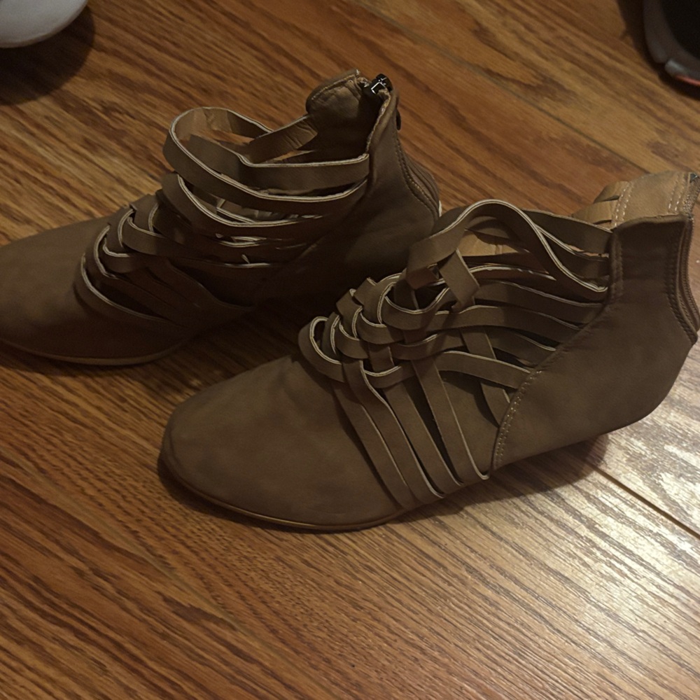 Strappy Tan Ankle Boots